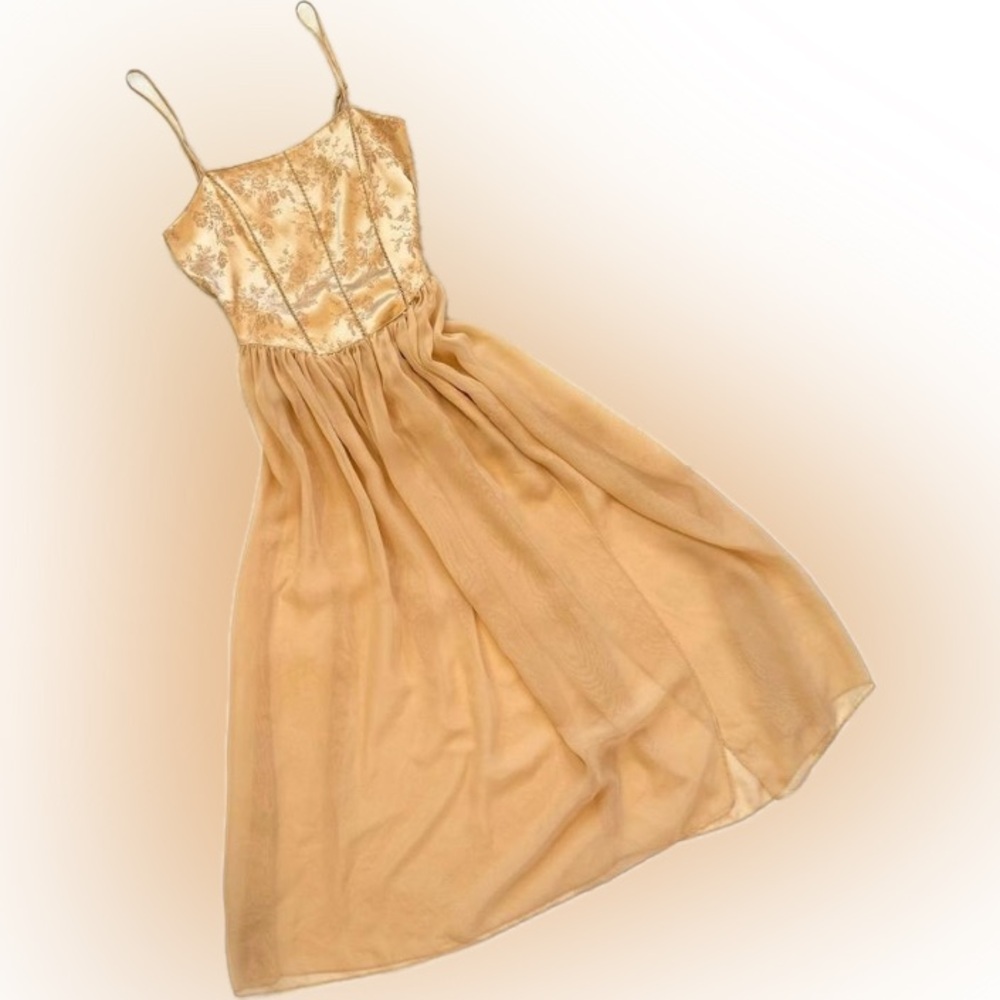 Vintage Victoria’s Secret Lace-up Corset Silky Satin Gold Gown - Picture 8 of 13